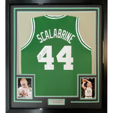 Framed Autographed/Signed Brian Scalabrine 35x39 Boston Green Basketball Jersey JSA COA