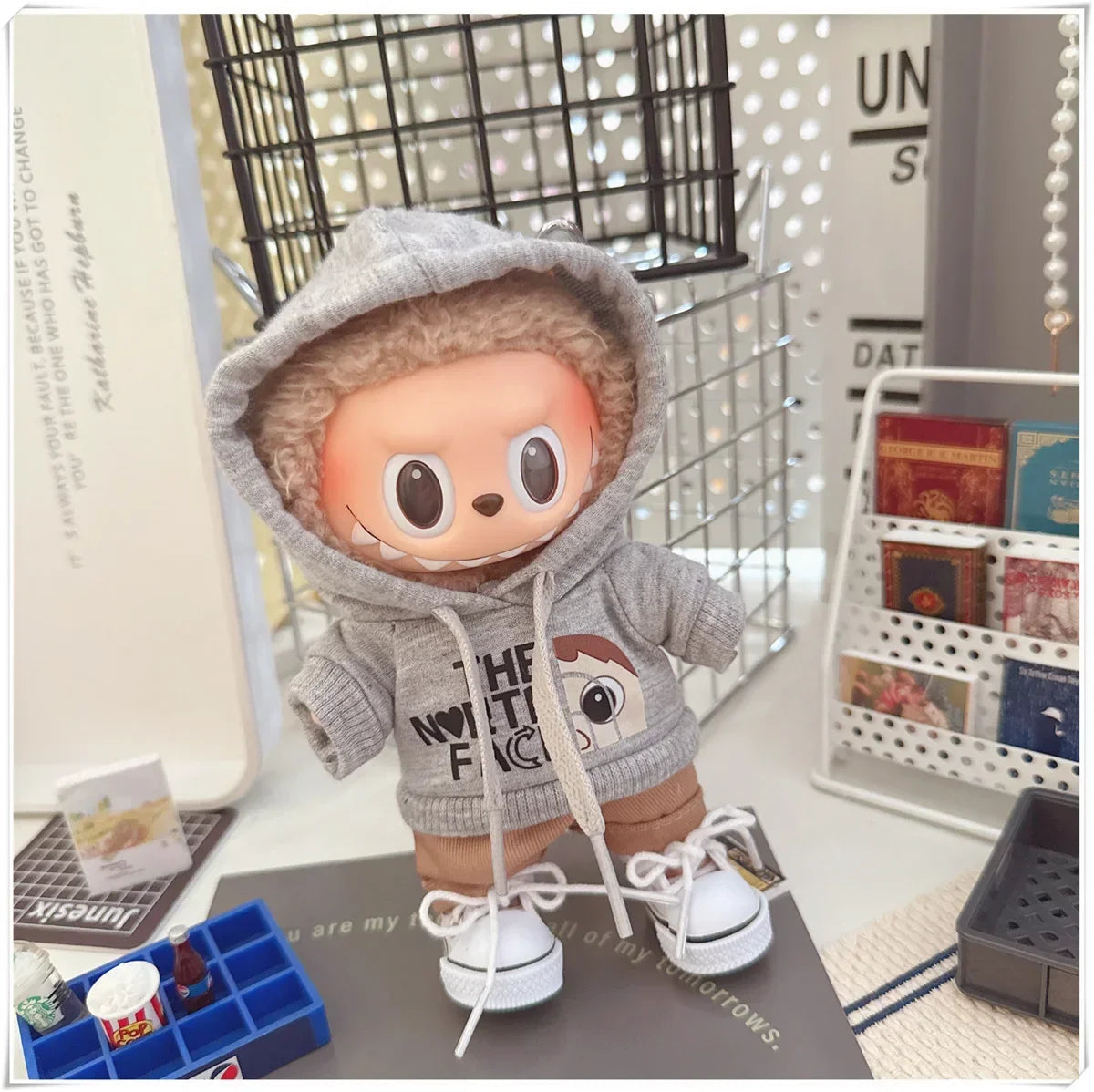 Vêtements de poupée Labubu, ensemble sweat à capuche et pantalon tendance, accessoires pour poupées Labubu Idol V1 V2, peluche universelle de 15/17 cm