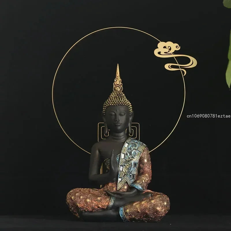 Estatua grande de Buda de Tailandia, escultura de Buda de resina verde hecha a mano, budismo hindú, fengshui, figura de meditación, decoración del hogar