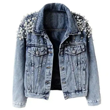 Pearl Denim Coat Women Cotton Spring Autumn Ropa Cardigan Jeans Punk Gothic Bomber Jacket Windbreaker Y2k Women Jackets Korean - Lootquake
