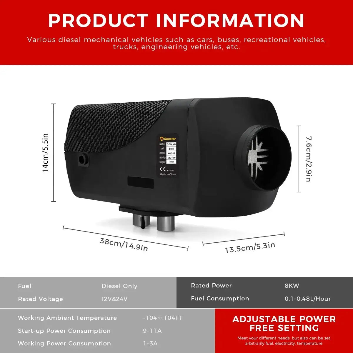 8KW portable Diesel Air Heater 12V&24V bluetooth App & Remote Control w/Automatic Altitude Night Heater for RV tent campervan - Lootquake