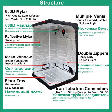 BEYLSION Hot Sell GrowBox Growing Tent 600D Growth Room Box For Indoor Plants Growing Home Greenhouse Tent Growing Plants - Lootquake