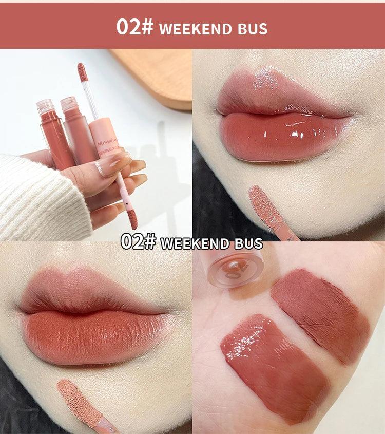 Double End Lip Glaze Full Gloss Mirror And Matte Velvet Long Term Color And Moisture Lip Gloss Anti Stain Cosmetic Lip Glaze