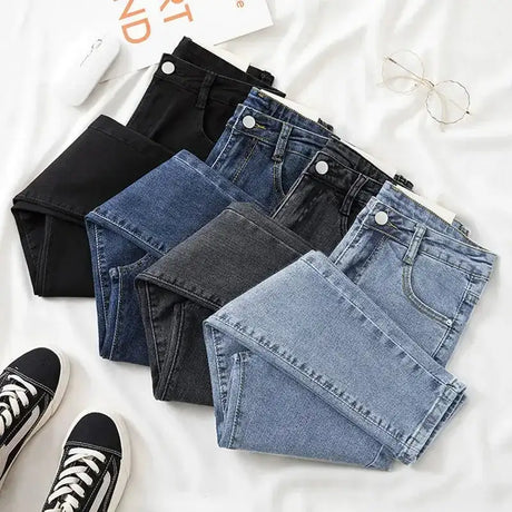 Black Grey Jeans Women's Slimming Cropped Pants Chic Versatile Student Short Trousers Long Pants Slim Fit Sihouette Smoothing - Lootquake