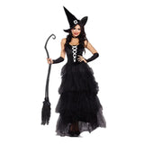 Halloween Gothic Black Witch Costume for Adult Women Purim  Cos Party Wizards Fancy Dress