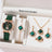 6PCS Set Green Luxury Quartz Watch Women Ring Necklace Earring Rhinestone Fashion Wristwatch Casual Ladies Bracelet Watches 6PCS - Lootquake