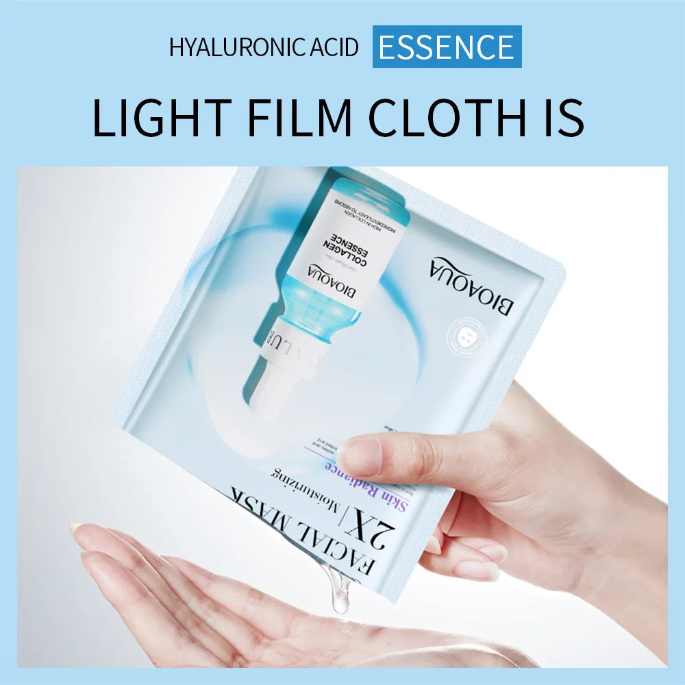 20 mascarillas faciales BIOAQUA Centella con colágeno, hidratantes y refrescantes, con ácido hialurónico, para el cuidado de la piel.