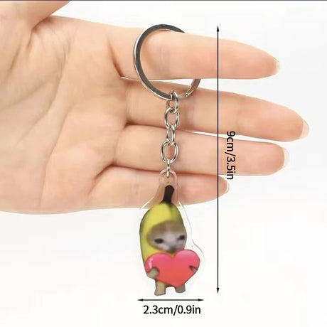 Funny Banana Cat Key Chain Creative Acrylic Happy Cats Schoolbag Pendant Bag Accessories DIY Mobile phone Lanyard Student Gift - Lootquake