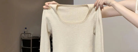 2025 New Long-sleeved Sweaters for Women Slim-fitting Square-neck Bottoming Shirts for Autumn Winter High-end Low-neck Tops - Lootquake
