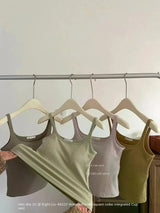 Solid All-Match Invisible Integrated Chest Pad Cami 2024 Spring New Korean Women clothes Short Sleeveless Top - Lootquake