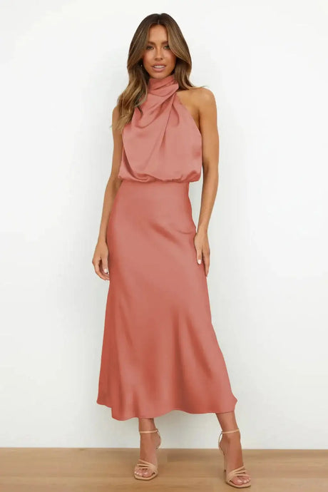 Summer High-End Silk Satin Sleeveless Long Dress Women Fashion Elegant Celebrity Dresses Evening Dress Party Clothes Ladies - Lootquake