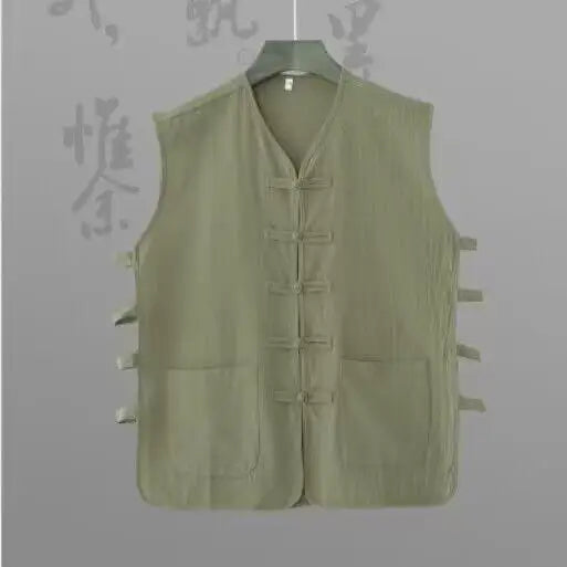 Vintage Vest Men Cotton Linen Shirt Kung Fu Vest Summer Tank Top Tang Suit Traditional Chinese Clothing Sleeveless Open Cardigan
