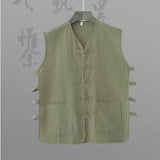 Vintage Vest Men Cotton Linen Shirt Kung Fu Vest Summer Tank Top Tang Suit Traditional Chinese Clothing Sleeveless Open Cardigan