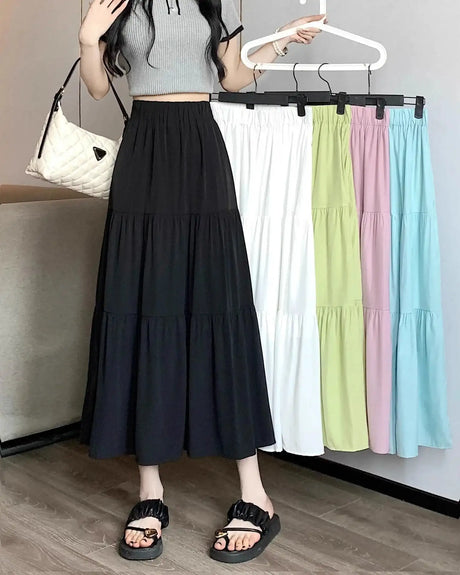 Spring 2024 New Women's Petite Black Umbrella Skirt High-waisted A- line White Dress Long Dress Drape Sense - Lootquake