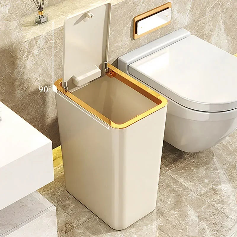10L/12L Plastics Garbage Bin Bathroom Trash Can Slim Trash Can with One-Touch Lid Bathroom Kitchen Garbage Bin Home Supplies