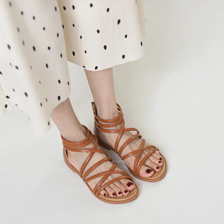 Large Size Summer Women 1cm Platform 2cm High Heels Sandals Lady Lightweight Solid Color Shoes Female Comfortable Roman Flats - Lootquake