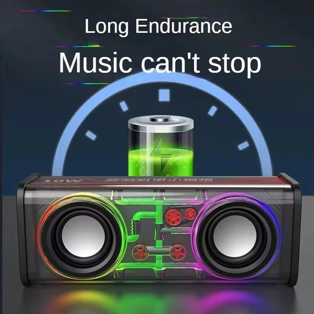 Altavoces duales Bluetooth 5.0 inalámbricos RGB1800mAh Altavoces mecánicos transparentes Efecto de luz Altavoz Subwoofer de graves Mini altavoz