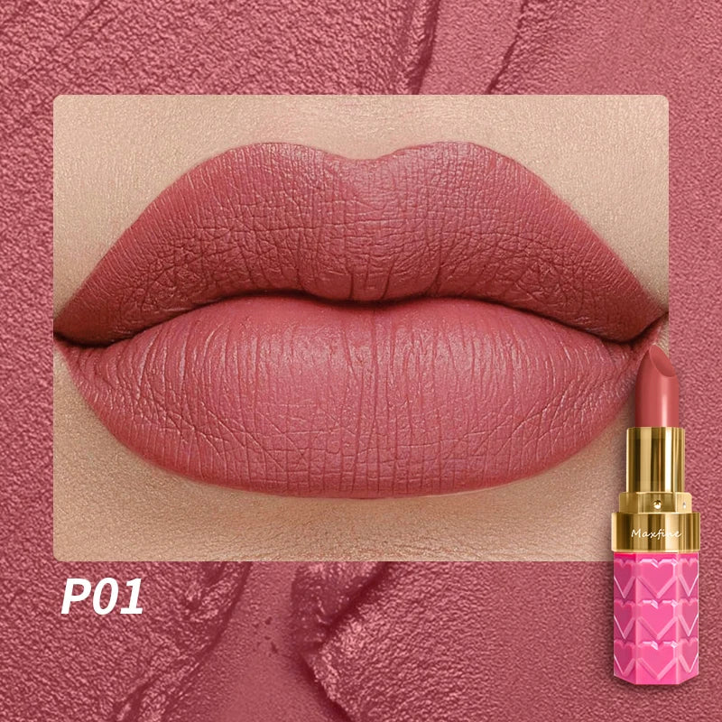 Matte Lipstick, 18-Color, Long-Lasting, Non-Stick Cup, Fade-Resistant, Velvety Texture, Luxurious Hydrating Lip Makeup For All-D