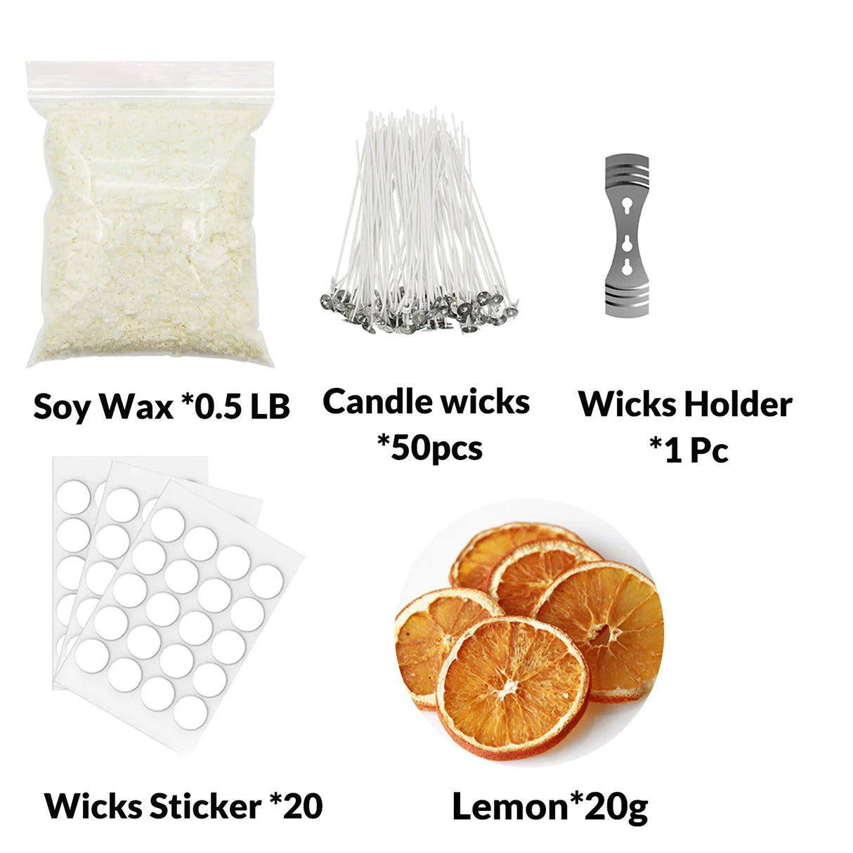 Kit para hacer velas de 0.5 lb, cera de soja, mechas y flores secas aromáticas.