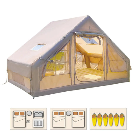 4-6 People Inflatable Tent with Pump Portable Blow Up Tent Easy Set-up Air Tent，4 Season Inflatable Tents for Camping - Lootquake