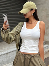 Camisole Tank Soft Cotton Top Women Summer Outfits Tight And Sexy Tank Top Knitted Bottom Shirt And Sleeveless Top For Outerwear - Lootquake