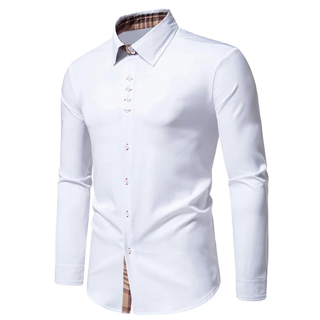 Plaid Color Block Navy Shirt Men 2024 Spring New Slim Fit Long Sleeve Mens Dress Shirts Party Casual Male Social Shirt - Lootquake