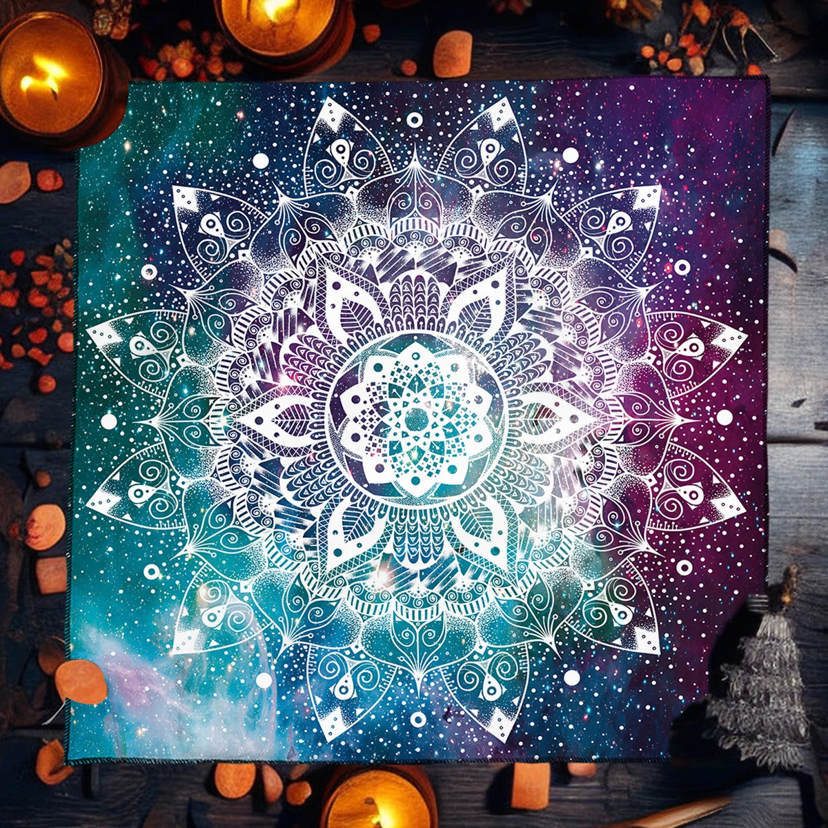 Nappe de tarot mandala bleu, nappe de vie florale pour tarot, ciel étoilé mystique, nappe d'autel Wicca, tapis de jeu de cartes