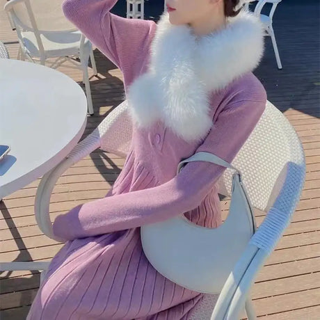 Sweater Long Dress For Woman Clothes Swing Casual Autumn Winter Knitted Korean Slim Long Sleeve Elegance Sweet Femal Clothing - Lootquake