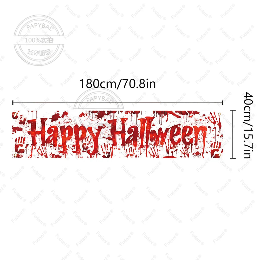 Halloween Theme Party 1.8m Banner Pumpkin Bloodstains Happy Halloween Outdoors Indoor Yard Hanging Decor Supplies