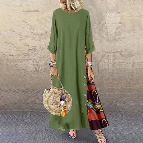 Women's Fashion Casual Loose Big Swing Half Sleeve Long Dress Floral Holiday Maxi Dress Plus Size Vestidos Longos Robe - Lootquake