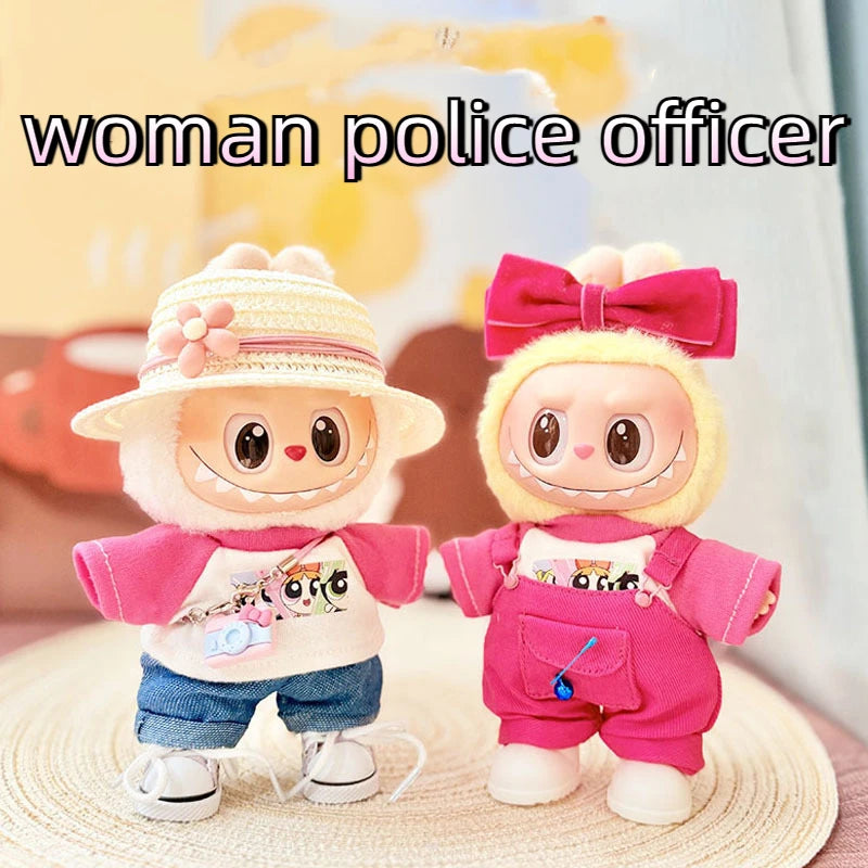 Vêtements de poupée Labubu, ensemble de police, t-shirt d'été, poupées Labubu I II Idol 15/17 cm, vêtements assis, accessoires de fête, cadeaux DIY