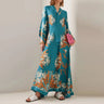 Ethnic Retro Spring Print Boho Long Dress Women Sexy Stand Collar Lace-up Party Dress Fall Long Sleeve Loose Ladies Maxi Dresses - Lootquake