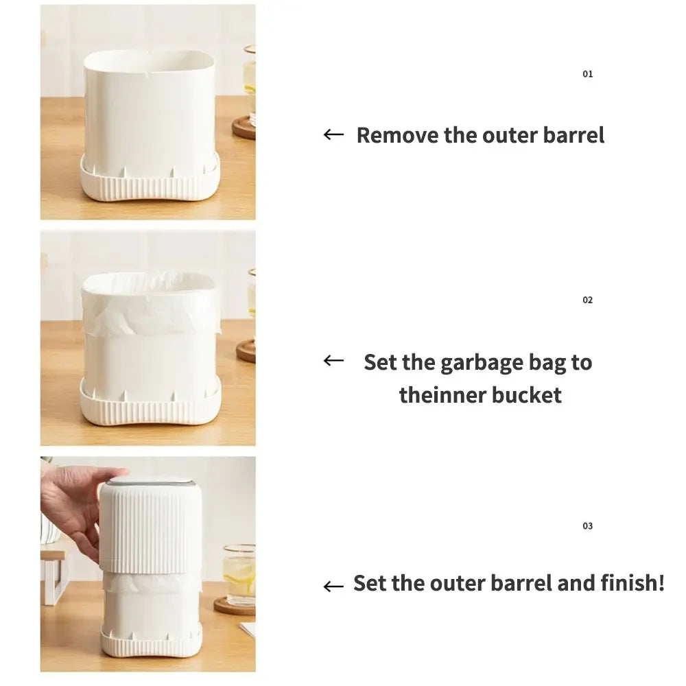 Cubo de basura de escritorio con tapa interior/exterior, doble barril, organizador de basura, caja de almacenamiento de escritorio de oficina para dormitorio, plástico duradero