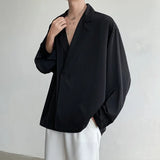 Black White Long Sleeved Shirt Men Oversized Social Mens Dress Shirt Korean Loose Ice Silk Shirt Mens Office Formal Shirts M-XL - Lootquake