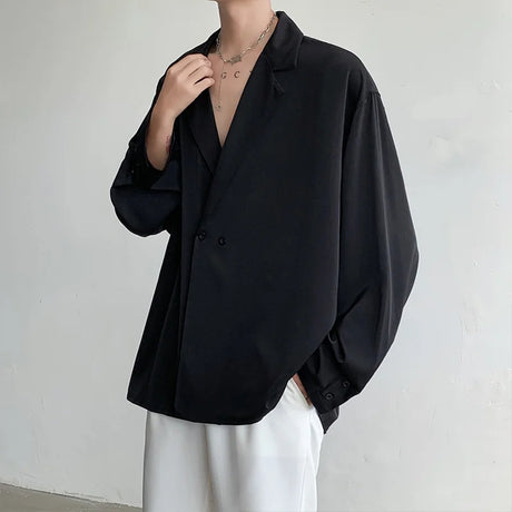 Black White Long Sleeved Shirt Men Oversized Social Mens Dress Shirt Korean Loose Ice Silk Shirt Mens Office Formal Shirts M-XL - Lootquake