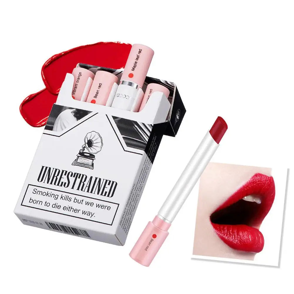 Juego de 4 labiales de cigarrillos, brillo labial mate de larga duración, resistente al agua, tubo de lápiz labial color piel, maquillaje cosmético.