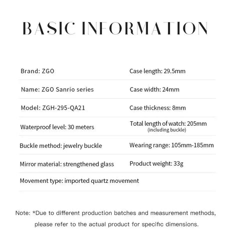 ZGO X Sanrio Hello kitty Watch For Women Minority Light Luxury Waterproof Quartz Watches Girls Jewelry Birthday Gifts 295 - Lootquake