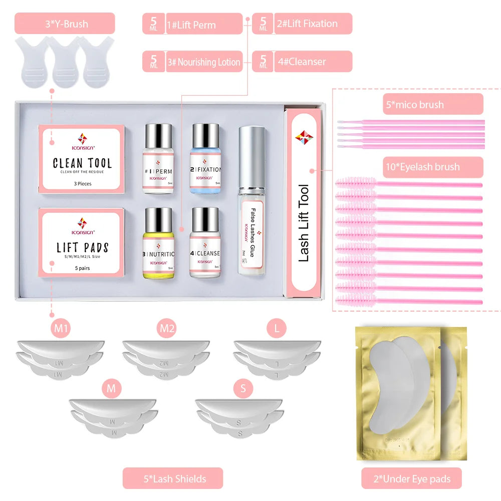 Kit de levantamiento de pestañas ICONSIGN, versión mejorada, levantamiento de pestañas de 6 a 8 semanas de duración, permanente de pestañas, potenciador de pestañas, herramientas de maquillaje