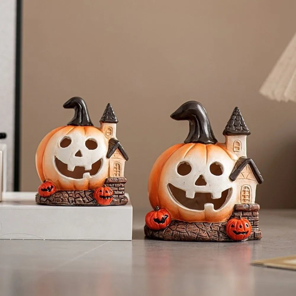 Decorative Resin Halloween Pumpkin House Unique Handmade Haunted House Ornaments Scary Pumpkin Figurine Festival Decor