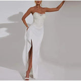 Satin Shiny Sequins Party Long Dress Women Sexy Strapless Sleeveless Backless High Split Dresses 2025 INS Lady Evening Gown - Lootquake