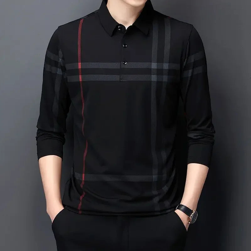 Polos de negocios formales estampados para hombre, sudaderas holgadas de corte regular, ropa de calle de algodón, tendencias de moda 2024 a granel