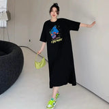 Vestido largo blanco con estampado Harajuku para mujer, ropa Y2K, informal, de manga corta y cuello redondo, moda coreana, vestidos sueltos de verano para mujer 2024