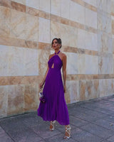 Hanging Neck Strap Split Long Dress Women Wrap Chest Backless High Waisted Slim Fit Robes Summer Chic Female Streetwear Vestido - Lootquake