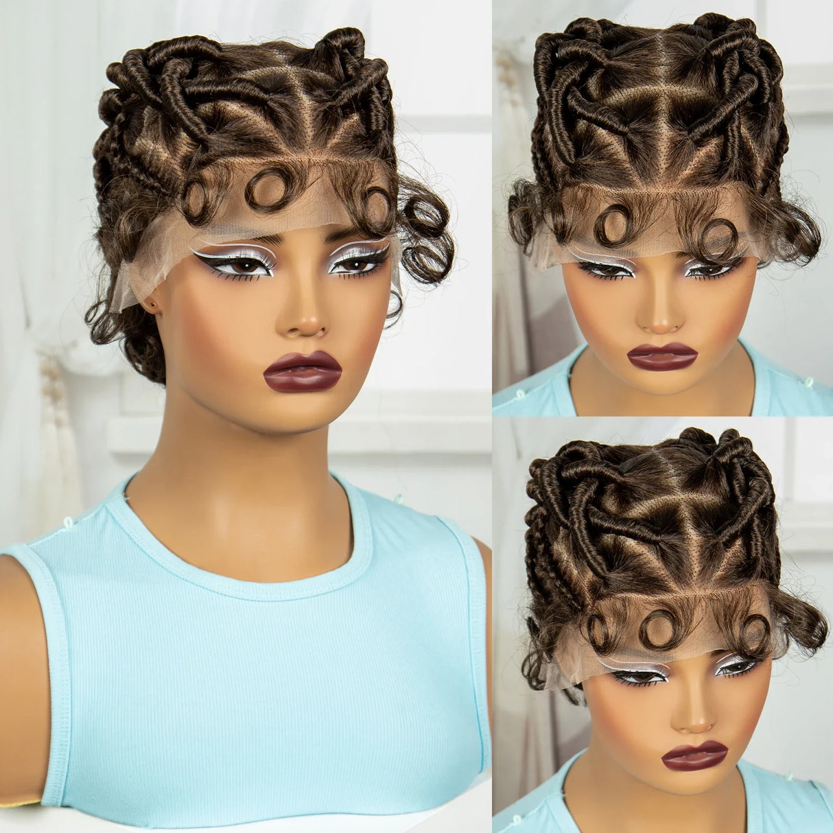 613 Blonde Short Handmade Bantu Knotless Braids Wig | Full Lace