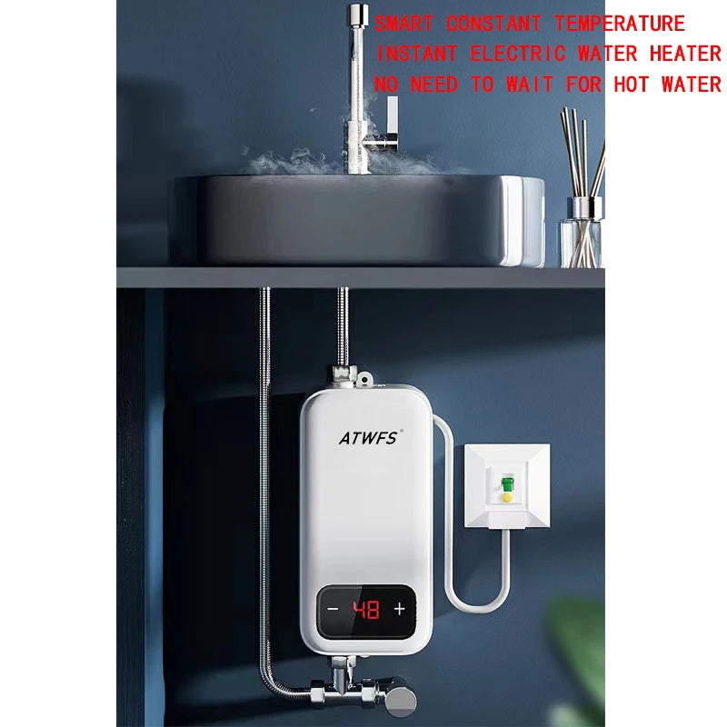 Calentador de agua instantáneo sin tanque ATWFS de 220 V, calentador eléctrico para el hogar, la cocina, el baño, la ducha, calentador de agua caliente de 4600-5500 W