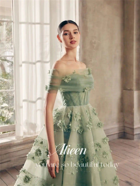 A-line Shiny Off the Shoulders Green Sharon Happy Luxury Dresses Women 2025 Customized Long Dress Es Robe De Soiree Femmes Prom - Lootquake