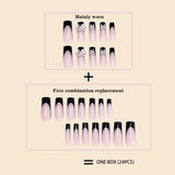 Luxury Women Girls Super Long Square Black French Sparkling Bow Decoration Full Coverage Wearable Fake Nail Press on Nail Art