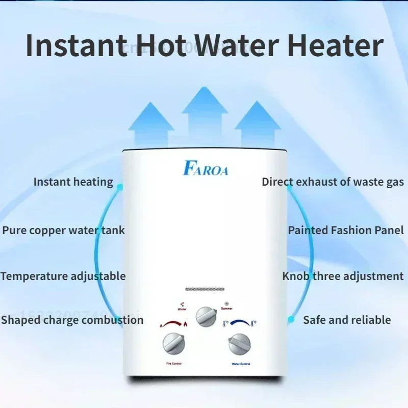 Calentador de agua instantáneo sin tanque de gas propano LPG de 6 l para acampar al aire libre, con cabezal de ducha, para auto, camión, tienda de campaña