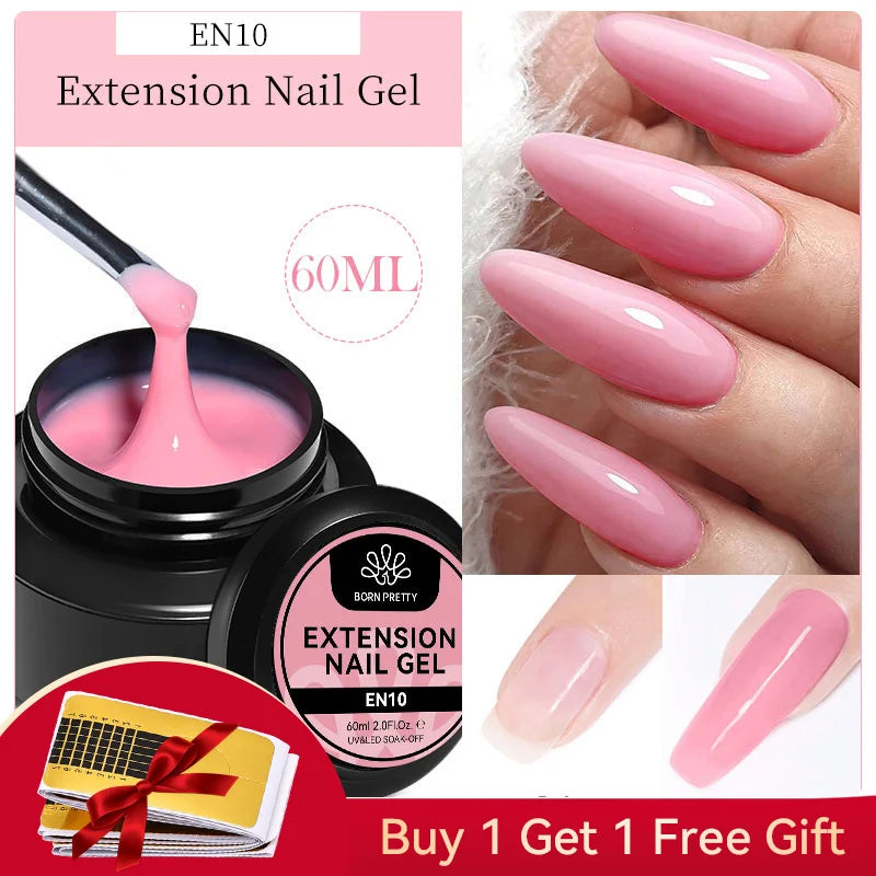 BORN PRETTY 60/30 ml Gel de extensión de uñas de gelatina dura Esmalte de uñas de gel Uñas francesas Nude Rosa Blanco Transparente Suministros de uñas Gel para extensión