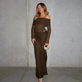 BOOFEENAA See Through Mesh Patchwork Black Long Dress Fall 2024 Sexy Elegant Off Shoulder Long Sleeve Cutout Dresses C66-EZ33 - Lootquake